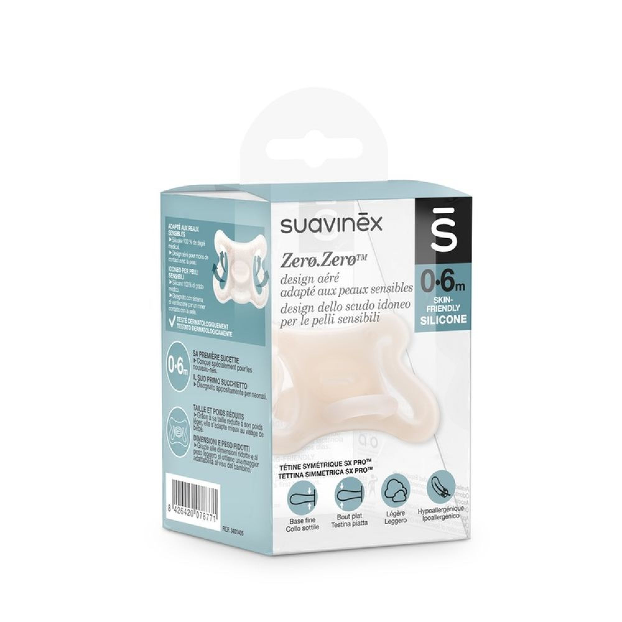 Suavinex, Sucette Zero Zero, Sucette avec Tétine Symétrique SX Pro, 0 à 6  mois, Sucette pour Nouveau-nés, convient aux Bébés Allaités