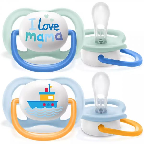 Lot de 2 sucettes Ultra Air 0/6 mois I love mama