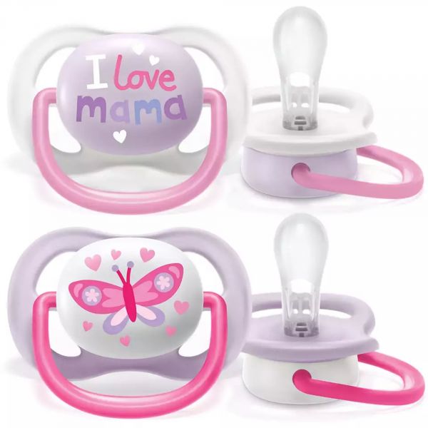 Lot de 2 sucettes Ultra Air 0/6 mois I love mama