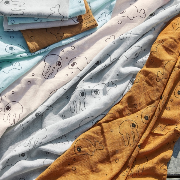 Lot de 2 langes Sea friends moutarde