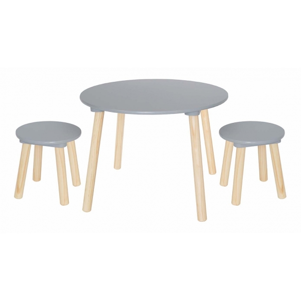 Table et tabourets en bois gris