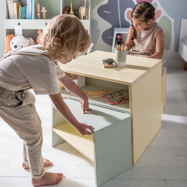 Tabouret blanc et bleu - Collection Tuli