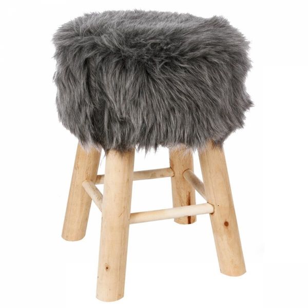 Tabouret enfant Oslo effet fourrure gris