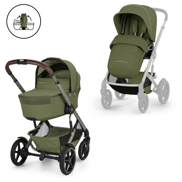 Poussette duo tout terrain Talos S Lux 4 avec nacelle pliable Moss Green