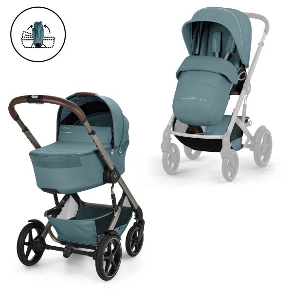 Poussette duo tout terrain Talos S Lux 4 avec nacelle pliable Stormy Blue