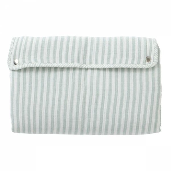 Matelas à langer nomade avec poches gaze de coton rayé vert de gris
