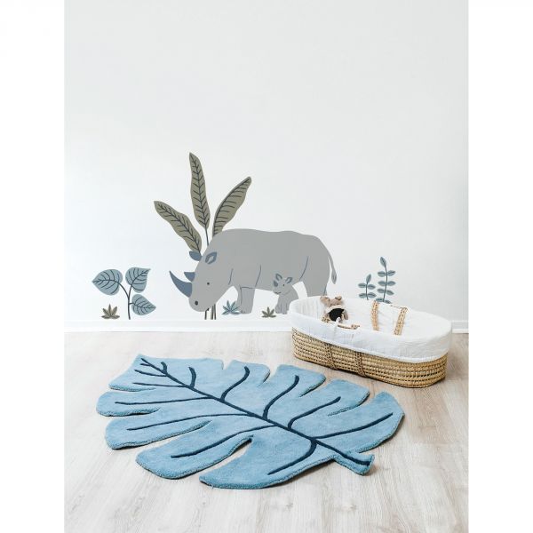 Tapis enfant 105x150 cm Tanzania Monstera blue leaf