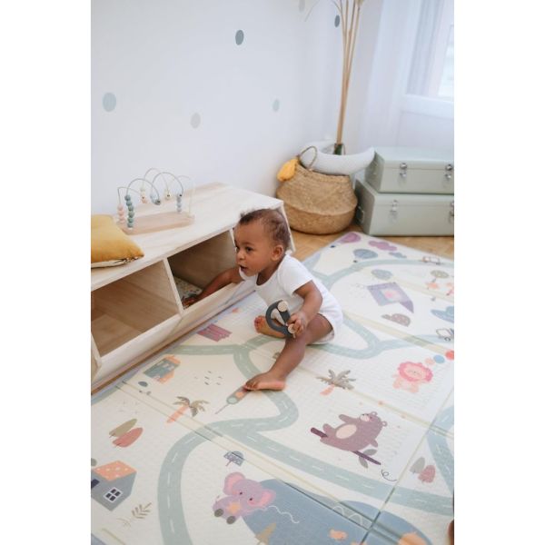 Grand tapis d'éveil réversible voitures / animaux