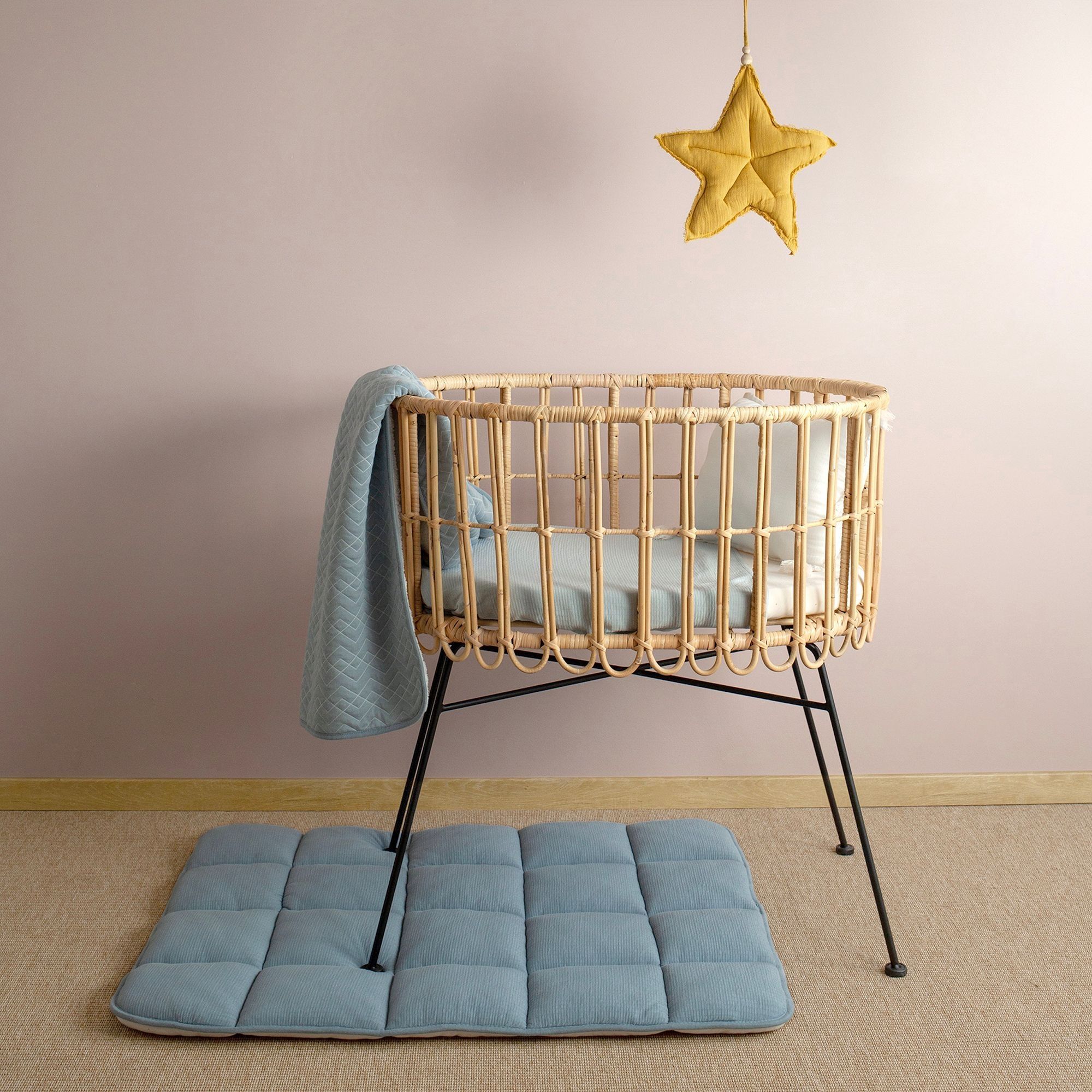 Bemini Tapis De Parc 100x100 Cm Tetra Jersey Bleu Mineral Made In Bebe