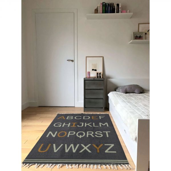 Tapis enfant 100 x 140 cm Alphabet Gris