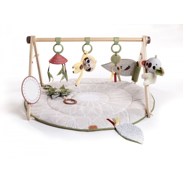 Jouet d'Activité avec 3 Pendentifs Portique d'Éveil Arche de Jeux Baby Gym,  Naturelle Avec Gris Clair Tapis