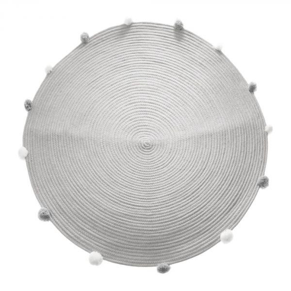 Tapis enfant rond Ø90 cm Gris avec pompons