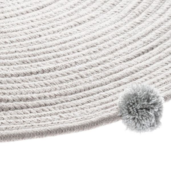 Tapis enfant rond Ø90 cm Gris avec pompons