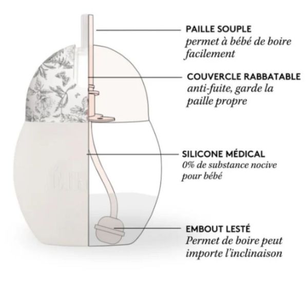 Tasse à paille lestée 240 ml - Tartine et Chocolat Toile de Jouy Gris 9m+