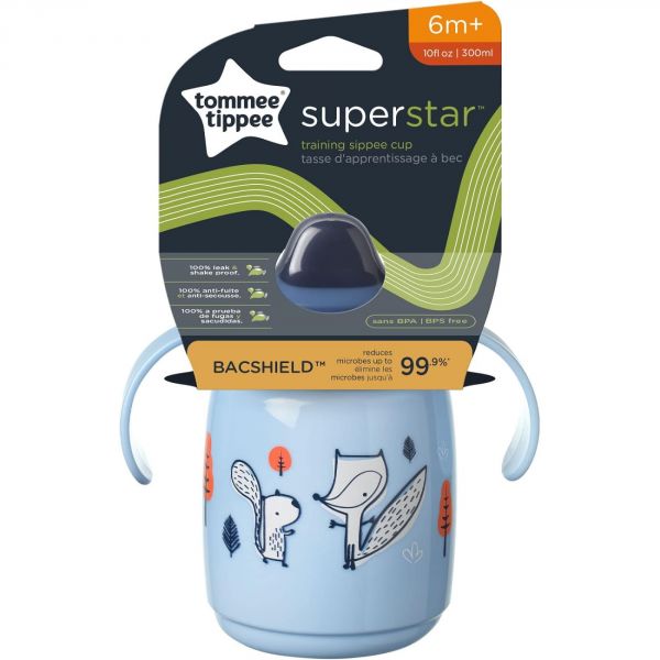 Tasse d'apprentissage à paille 300ml 6m déco Bleu