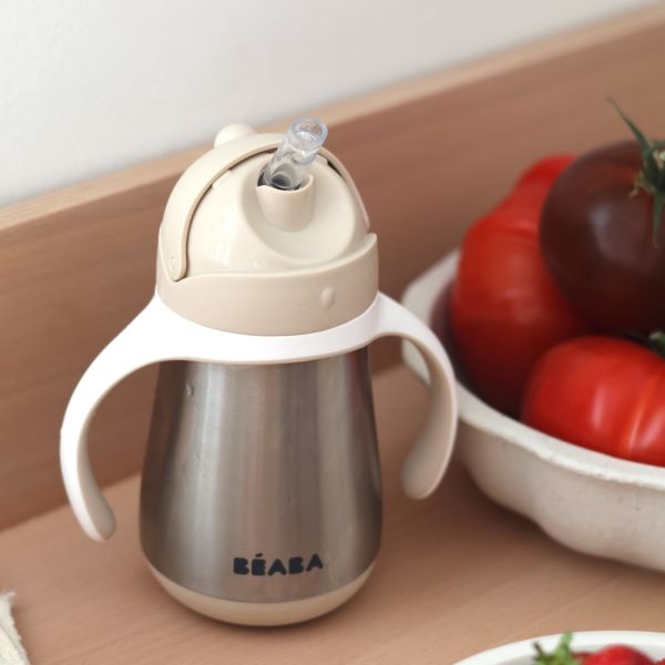 Tasse à paille bébé inox 250 ml Argile
