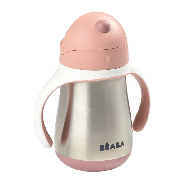 Tasse à paille bébé inox 250 ml Vieux rose