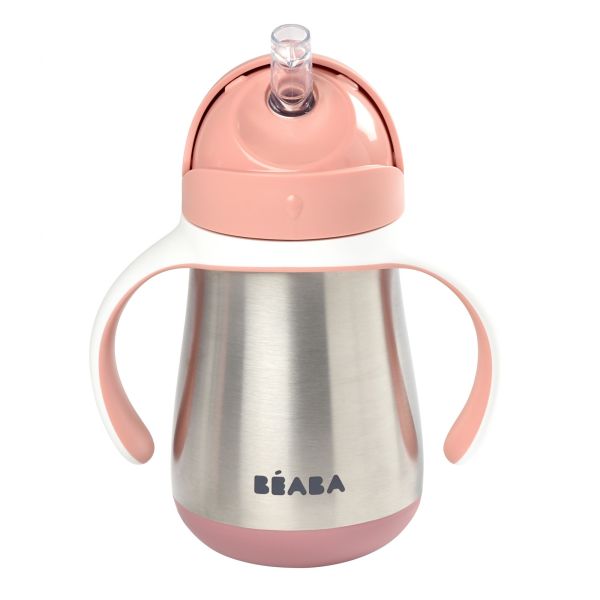 Tasse à paille bébé inox 250 ml Vieux rose