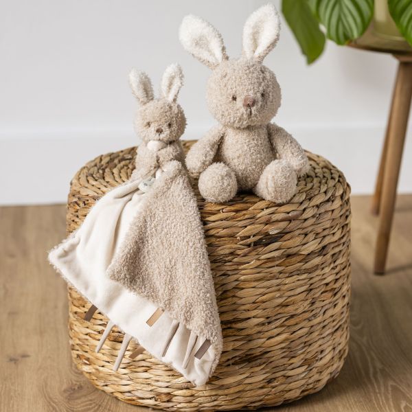 Doudou câlin lapin Teddy bouclette beige