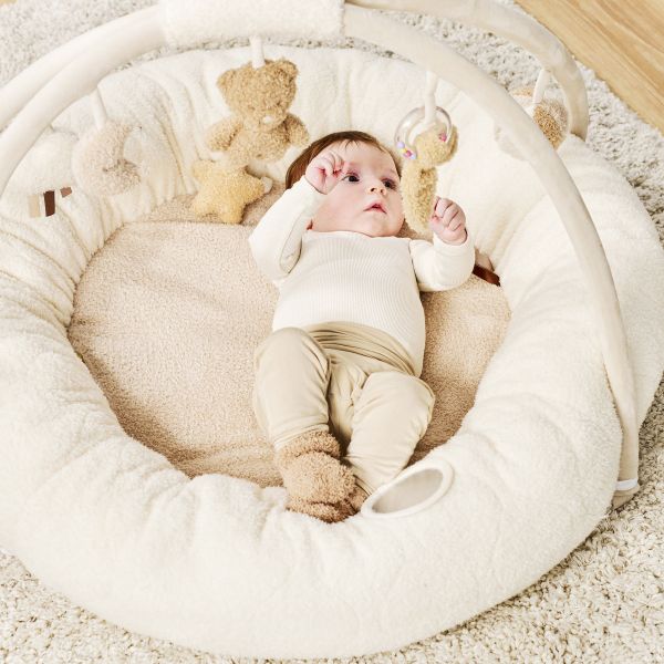 Tapis pouf avec arches Dia Teddy bouclette écru