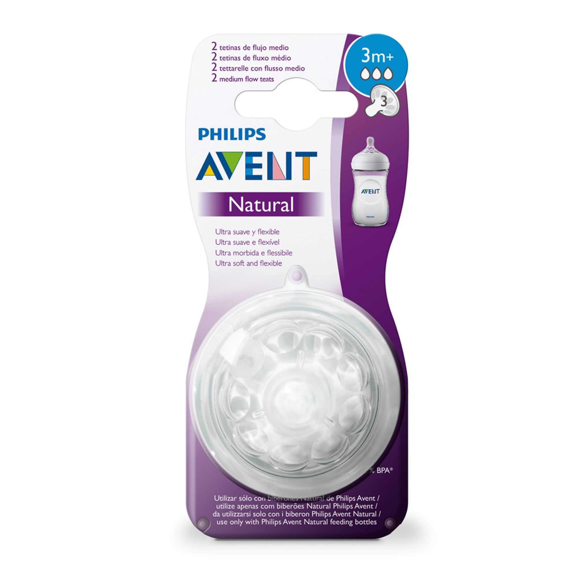 Avent Natural Tetines Débit Moyen 3 Mois+ 2 tétines