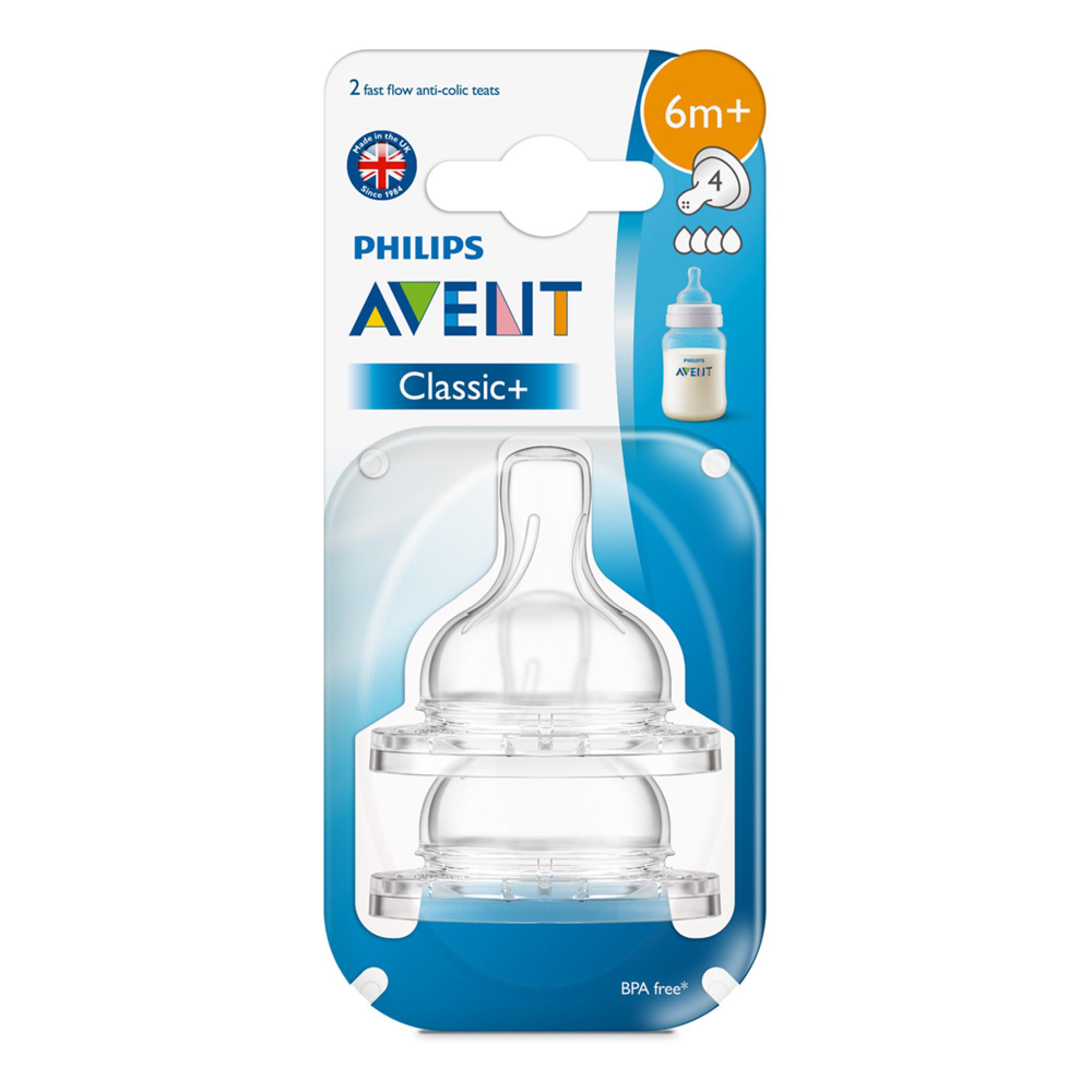 AVENT TETINE FAST 4 TROUS (2) : Tétines pour biberons