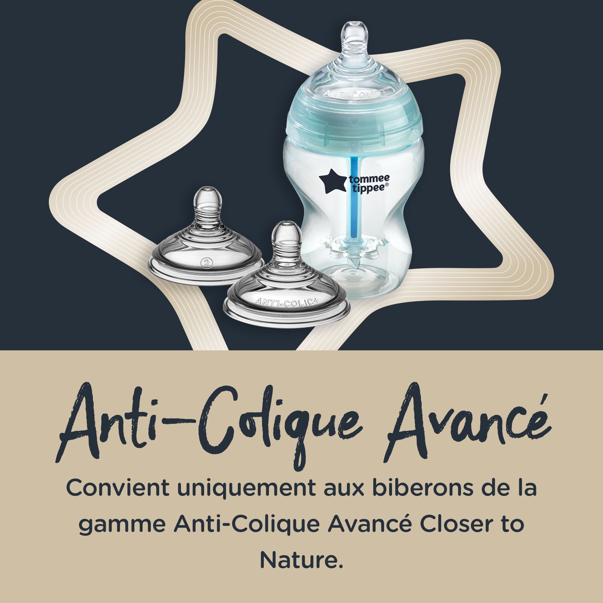 Lot de 2 tétines anti-colique Débit rapide de Tommee Tippee, Tétines :  Aubert