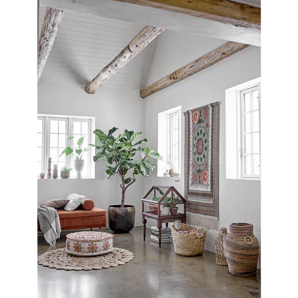 Plaid en coton recyclé 160x130 cm nature à franges