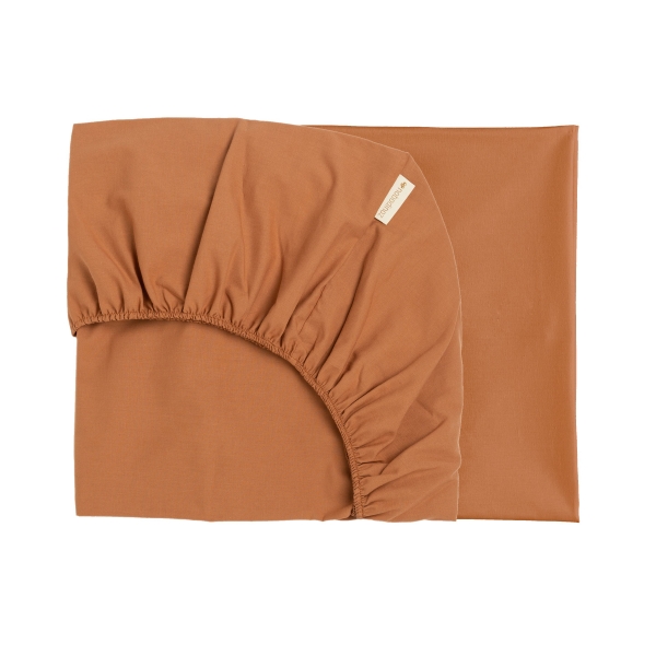 Drap housse coton bio Tibet 70x140 cm Sienna Brown