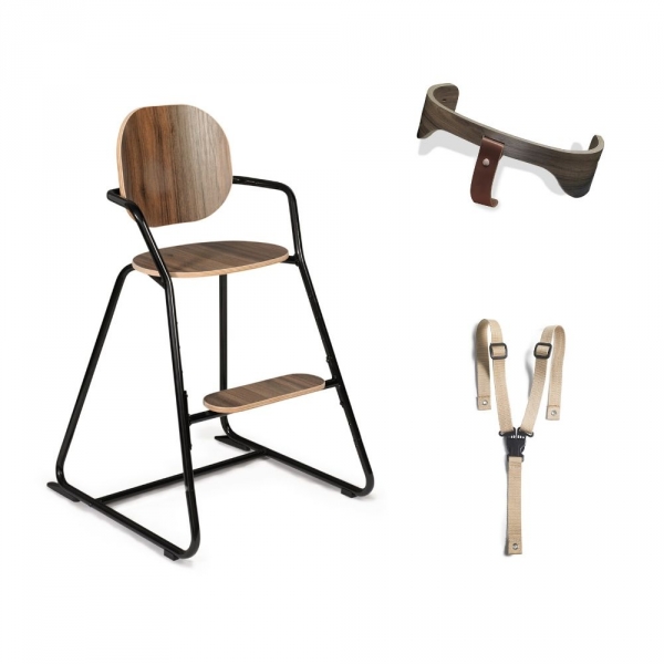 Pack chaise Haute Tibu Noyer noir + Baby Set + Harnais de sécurité