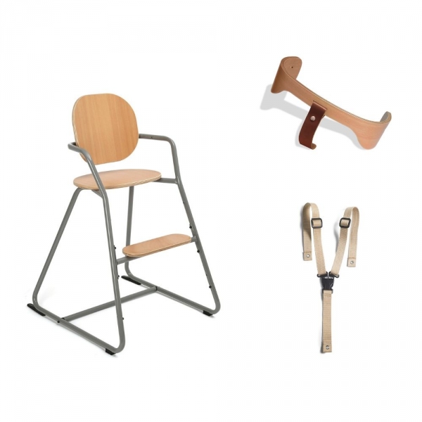 Pack chaise Haute Tibu Gris + Baby Set + Harnais de sécurité