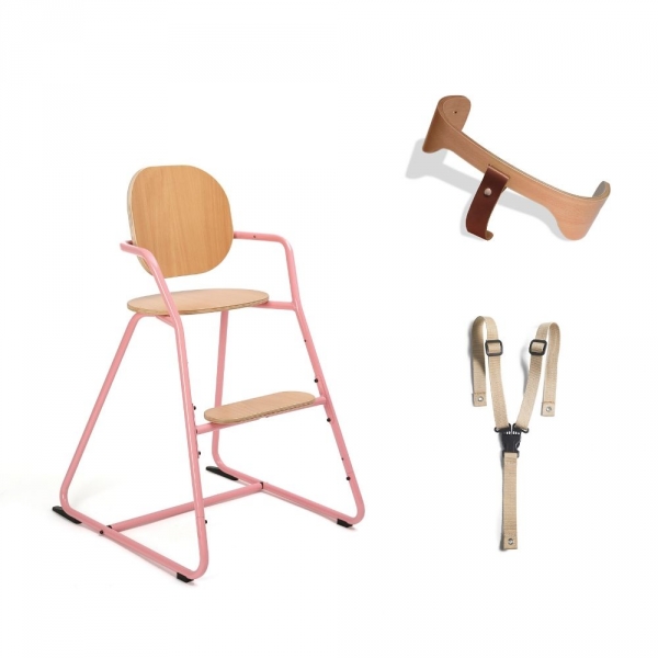Pack chaise Haute Tibu Rose + Baby Set + Harnais de sécurité