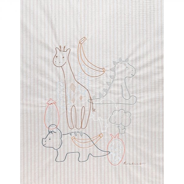 Couverture en Veloudoux beige motif girafe, dinosaure et tricératops 100 x 140 cm