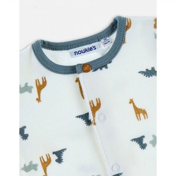 Pyjama bébé de naissance en velours blanc motifs dinosaure, girafe et tricératops