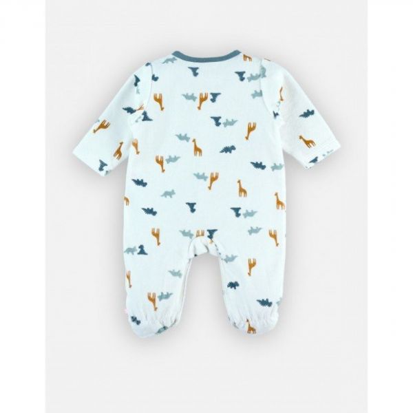 Pyjama bébé en velours blanc motifs dinosaure, girafe et tricératops 1 mois