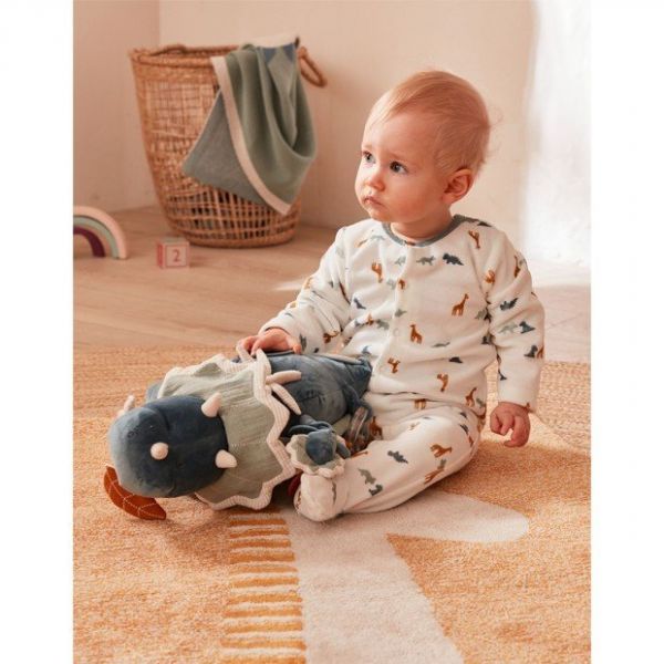 Pyjama bébé en velours blanc motifs dinosaure, girafe et tricératops 1 mois