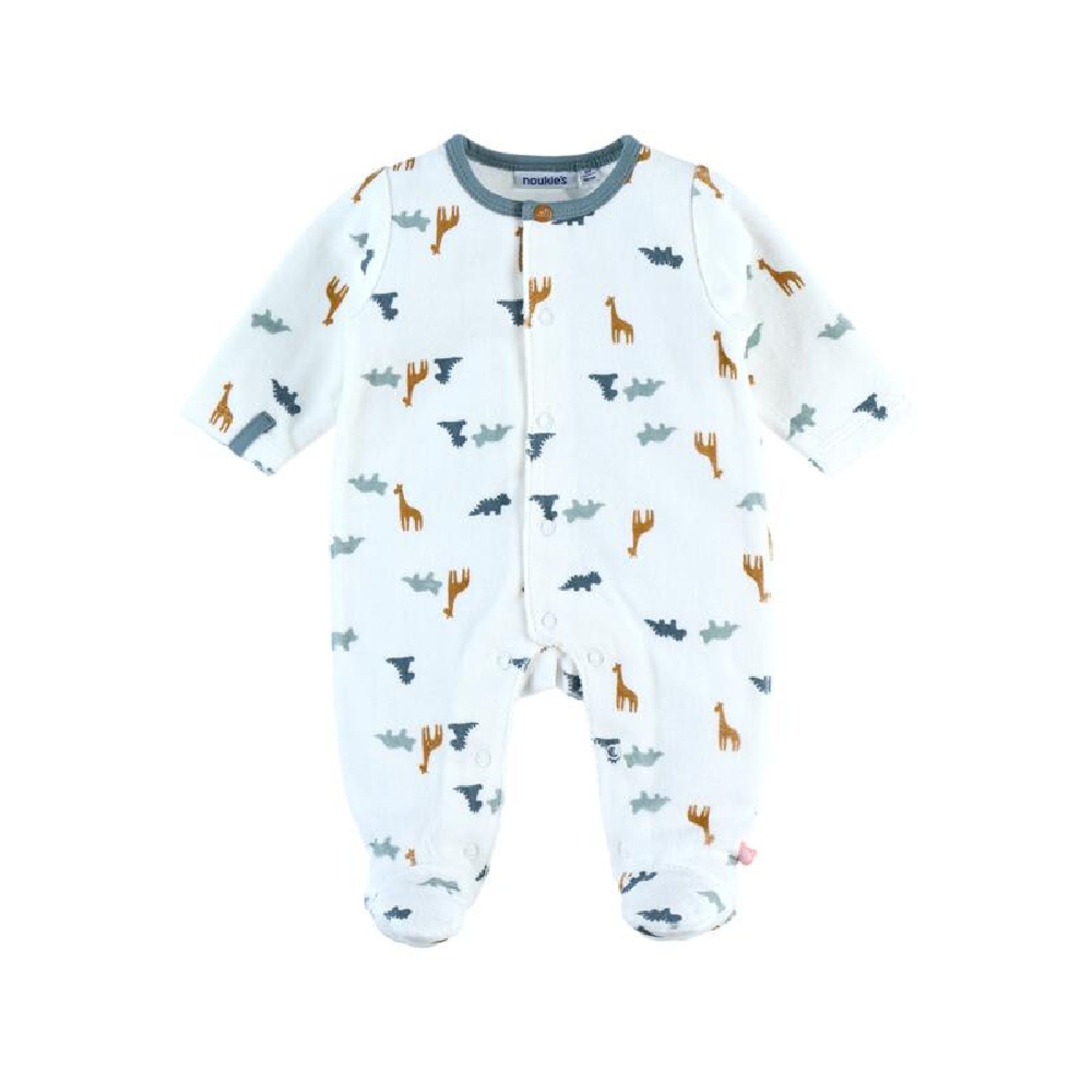 Pyjama bébé en velours blanc motifs dinosaure, girafe et tricératops 1 mois  - Made in Bébé