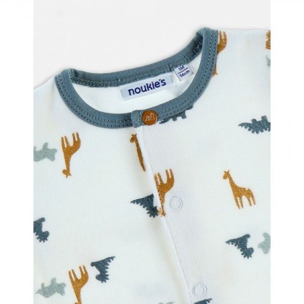 Pyjama bébé en velours blanc motifs dinosaure, girafe et tricératops 3 mois
