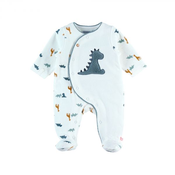 Pyjama bébé velours blanc blue baleine naissance ouverture devant de  Sauthon baby deco sur allobébé