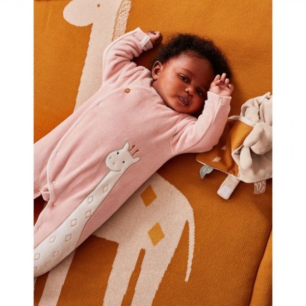 Pyjama bébé en velours girafe Tiga rose - 0 mois