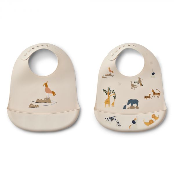 Lot de 2 bavoirs en silicone Tilda All together Sandy