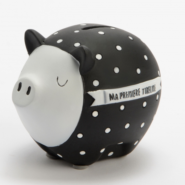 Tirelire enfant Cochon Noir à pois