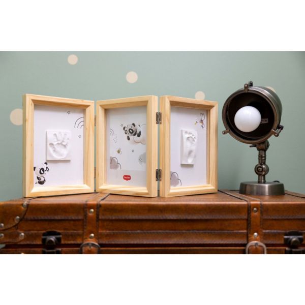 Cadre empreinte bébé 3 volets bois