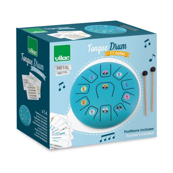 Tambour métal Tongue drum bleu 11 notes