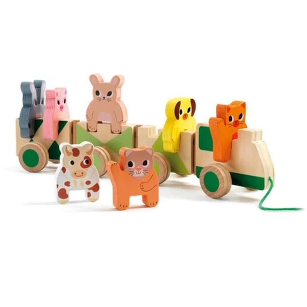 Jouet en bois à tirer Trainimo Farm