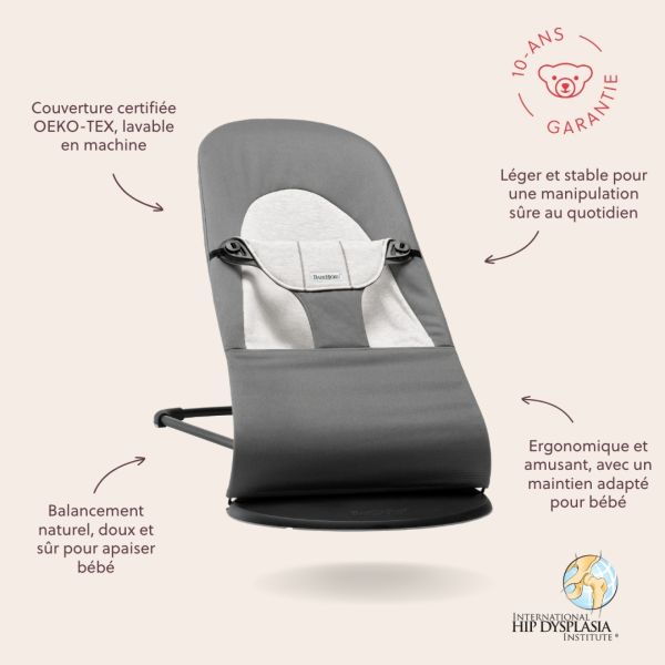 Transat bébé Balance Soft Coton et jersey Gris foncé et gris