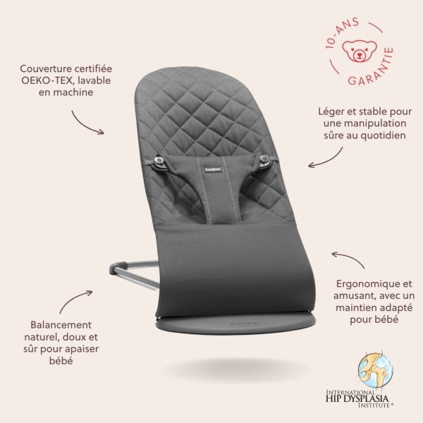 Transat bébé Bliss Coton matelassé classique Anthracite