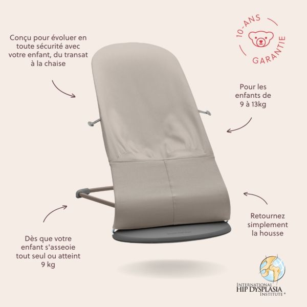 Transat bébé Bliss Coton matelassé classique Gris sable
