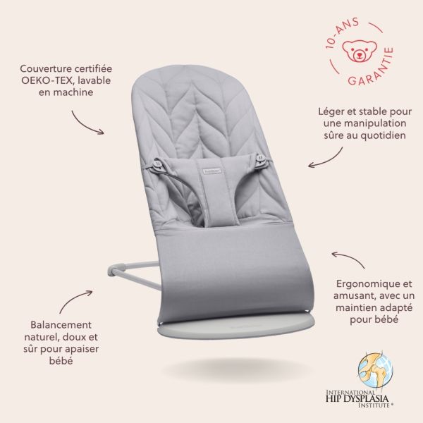 Transat Bébé Bliss Coton matelassé pétale Gris clair