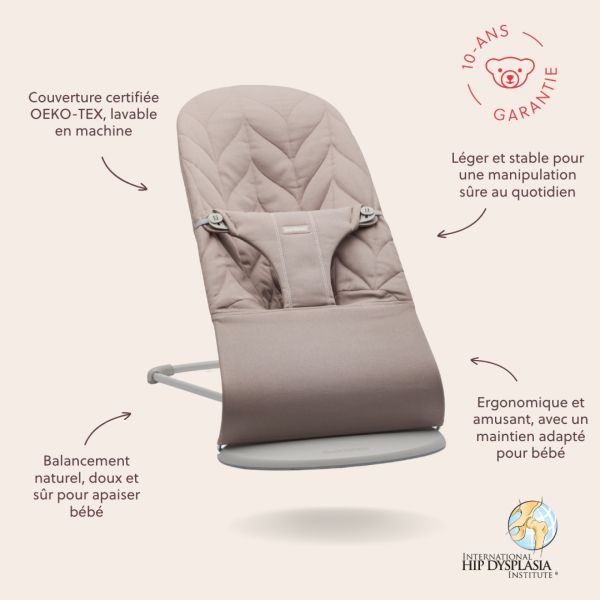 Transat bébé Bliss Coton matelassé pétale Gris sable